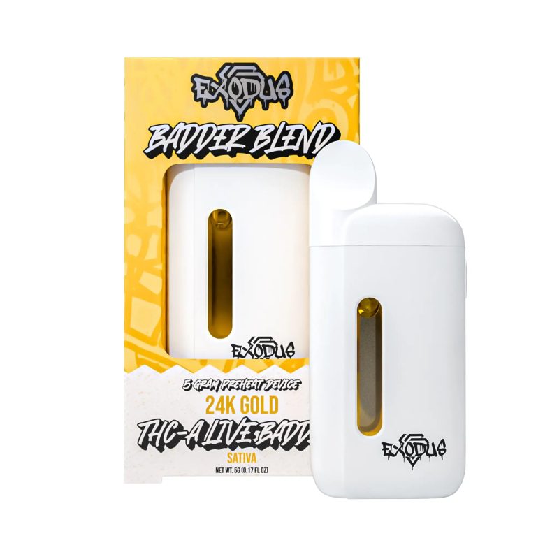 Exodus THC-A Disposable Vape with 24K Gold Punch flavor, fruity and punchy with a hint of sweetness.