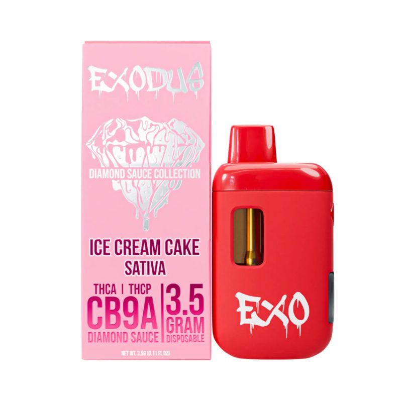 Exodus CB9A + THCA Disposable 3.5g Ice Cream Cake flavor, creamy and delicious.