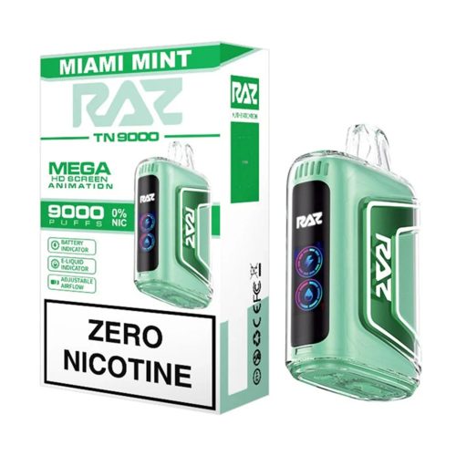 miami mint flavored raz tn9000 zero nicotine vape