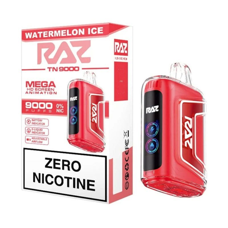 watermelon ice flavored raz tn9000 zero nicotine vape