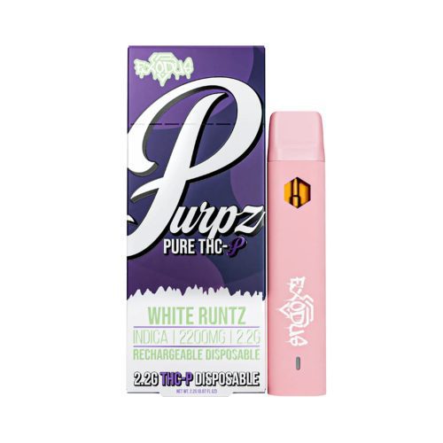 Exodus THC-A Disposable Vape in White Runtz flavor, candy-inspired fruity and creamy notes with a smooth, sweet finish.